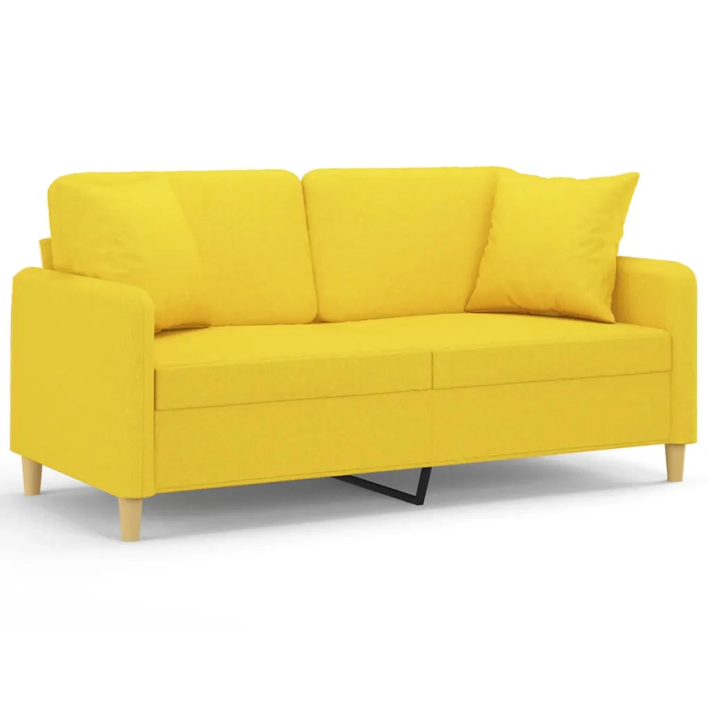 Divano a 2 Posti con Cuscini Giallo Chiaro 140 cm in Tessuto 3200914