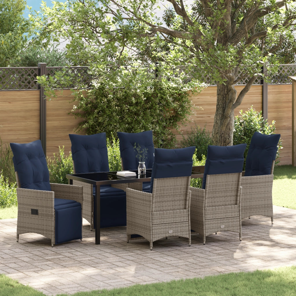 Set da Pranzo Giardino 7 Pezzi con Cuscini Rattan Polipropilene Grigio