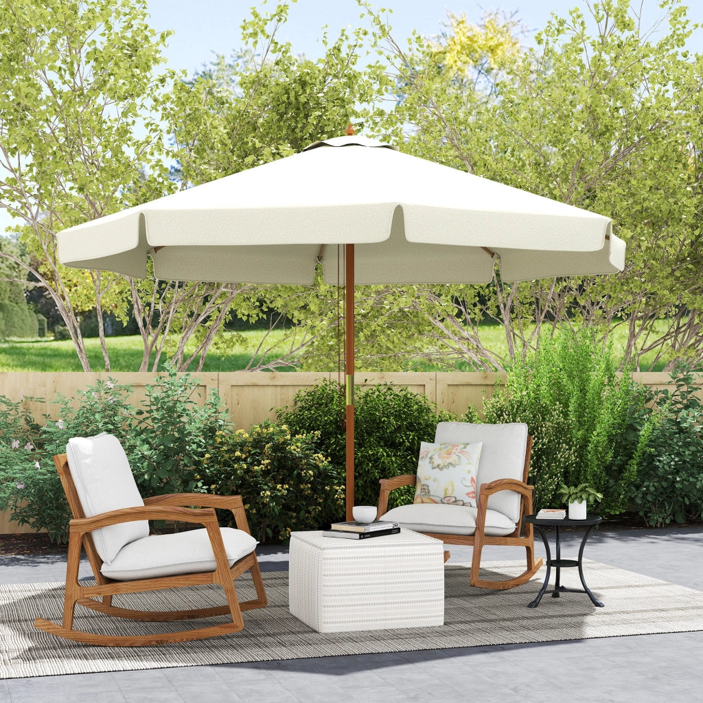 Ombrellone da Giardino con Doppio Tettuccio, in Legno di Bamb¨´ e Poliestere, ?325x250 cm, Beige