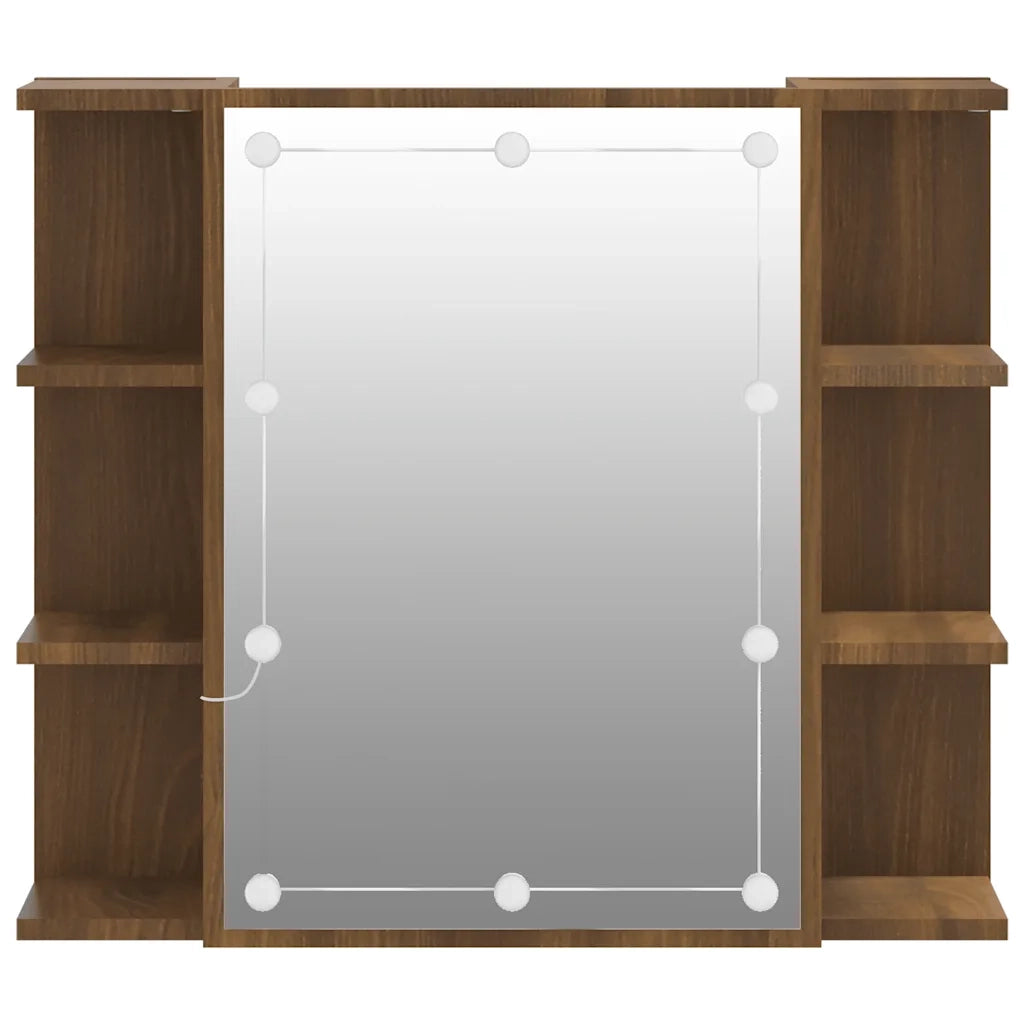 Mobile a Specchio con LED Rovere Marrone 70x16,5x60 cm 820453