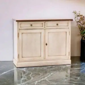 Credenza madia buffet in legno Shabby chic 2 ante mod Martini bicolore bianca anticato e noce scuro