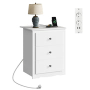 Comodino con 3 Cassetti e Stazione di Ricarica ¨C Minimal ¨C Bianco 40x40x50 cm