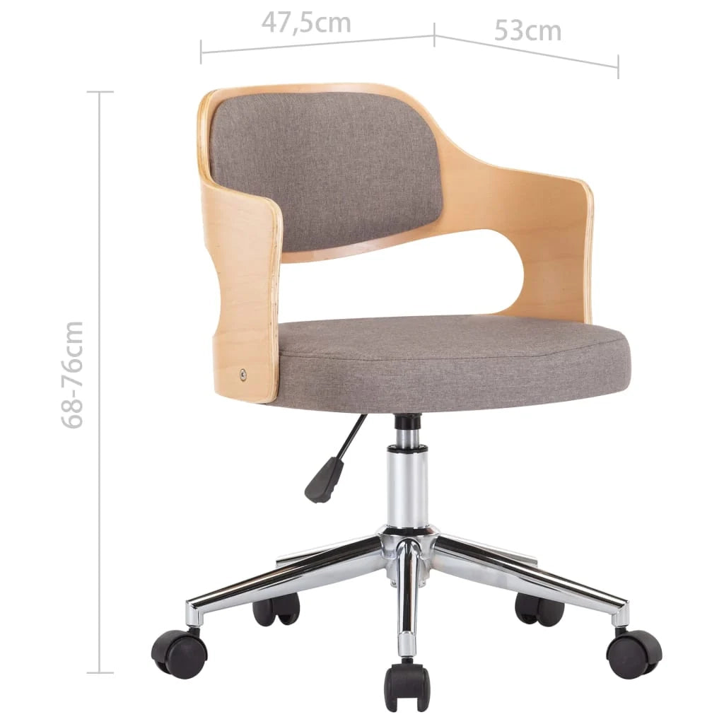 Sedia girevole da ufficio/studio in legno curvato e tessuto color tortora 02_0024178