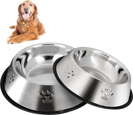 Set di 2 scodelle per cani in acciaio inossidabile, scodelle antiscivolo per cani, ciotole per cani, piccole, medie, grandi ciotole per cani e vaschette per acqua.