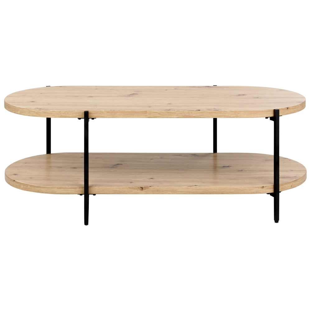 Tavolino con piano in MDF con gambe in metallo e forma ovale 120 x 50 cm in legno chiaro dal design classico