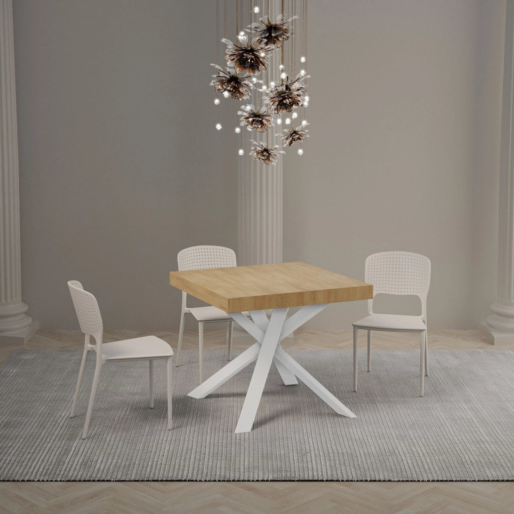 Tavolo Allungabile 90-194x90x76 cm Clerk Quercia Natura Gambe Bianche