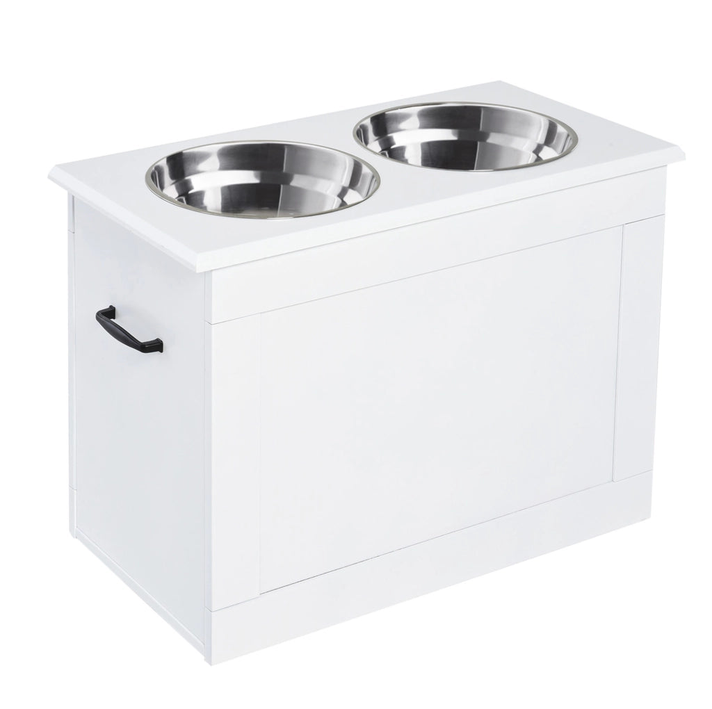Supporto rialzato per ciotole 60x30x41 cm MDF bianco 2 x 2000 ml con vano