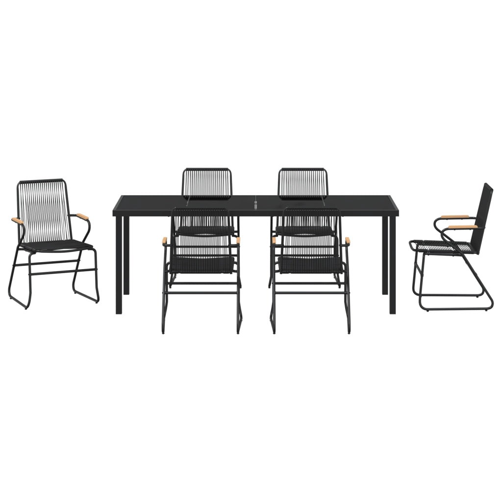 Set da pranzo da giardino 7 pezzi nero rattan PVC