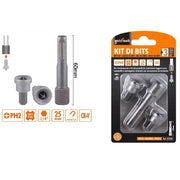 Trade Shop - Kit Di Bits Inserti Per Avvitatore 2pz Da 25mm Ph2 + 1pz Da 60mm Magnetico 57254 -