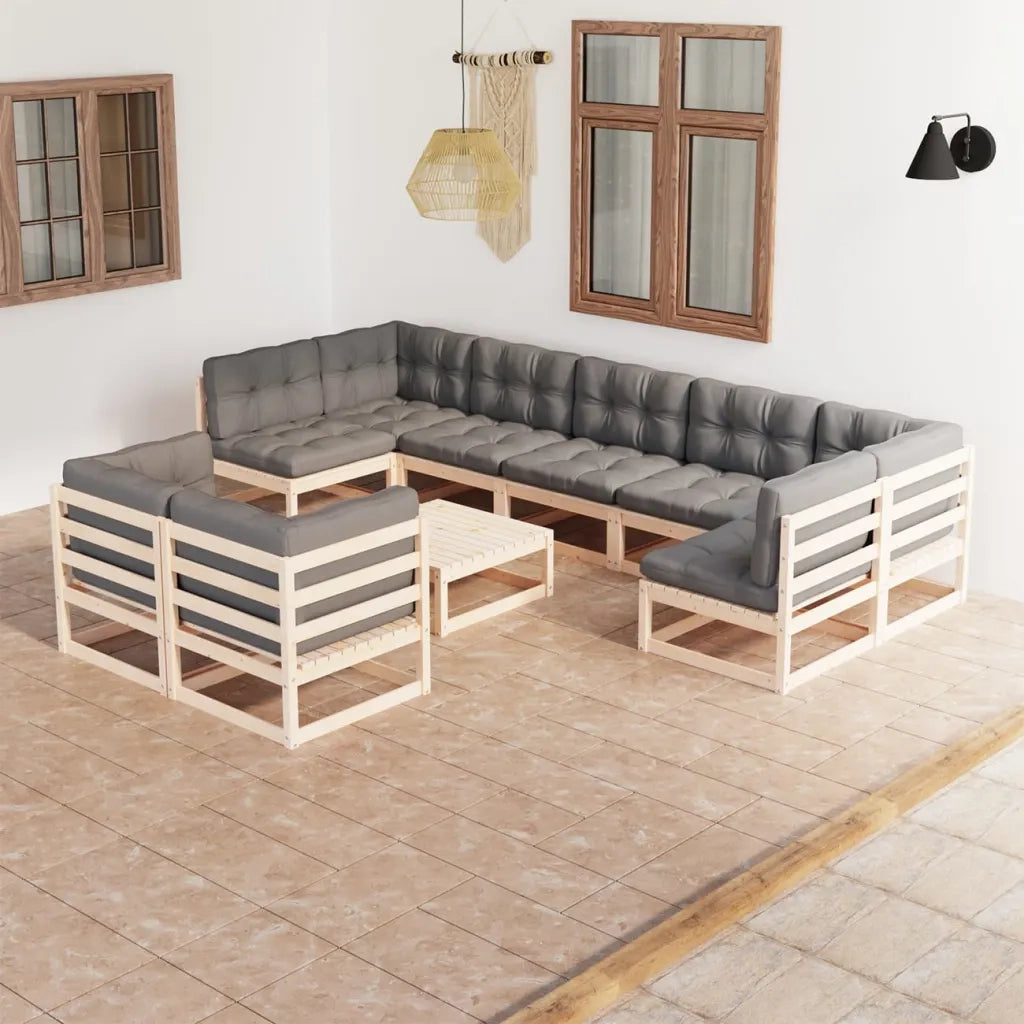 Set Salotto Giardino 10pz Cuscini Antracite Legno Massello Pino 3077259