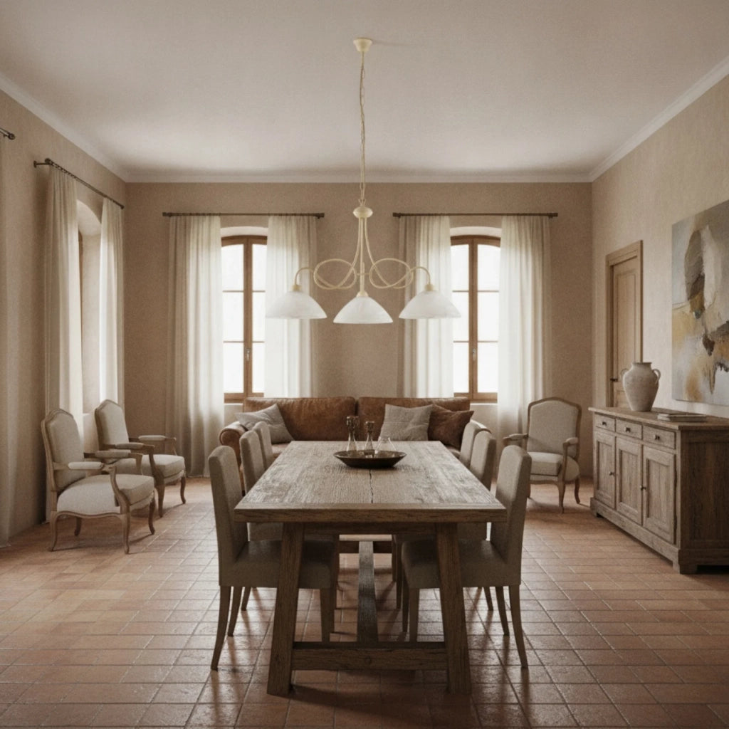 Lampadario Rustico Bistrot 3 Luci Avorio e Bianco LuceArt Classic