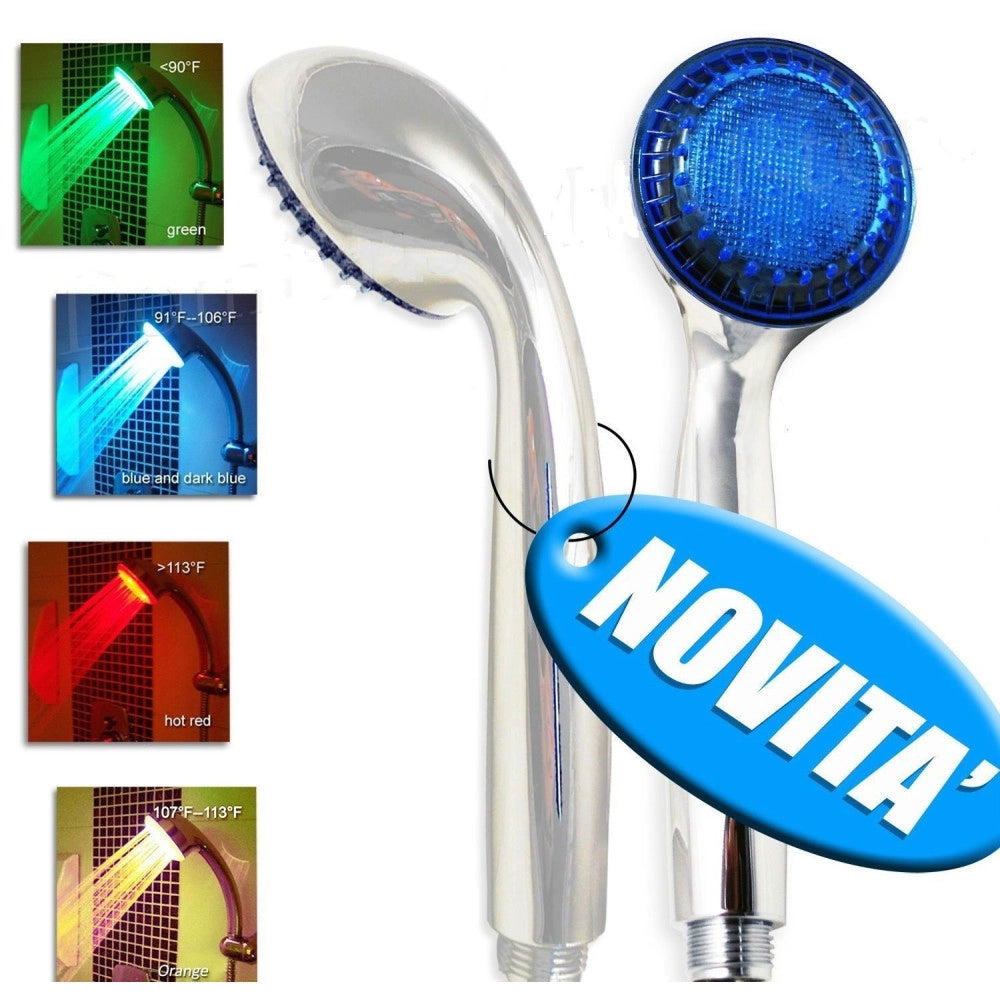 Trade Shop - Miscelatore Doccia Indicazione Termica A Led 4 Colori Cromoterapia Soffione -