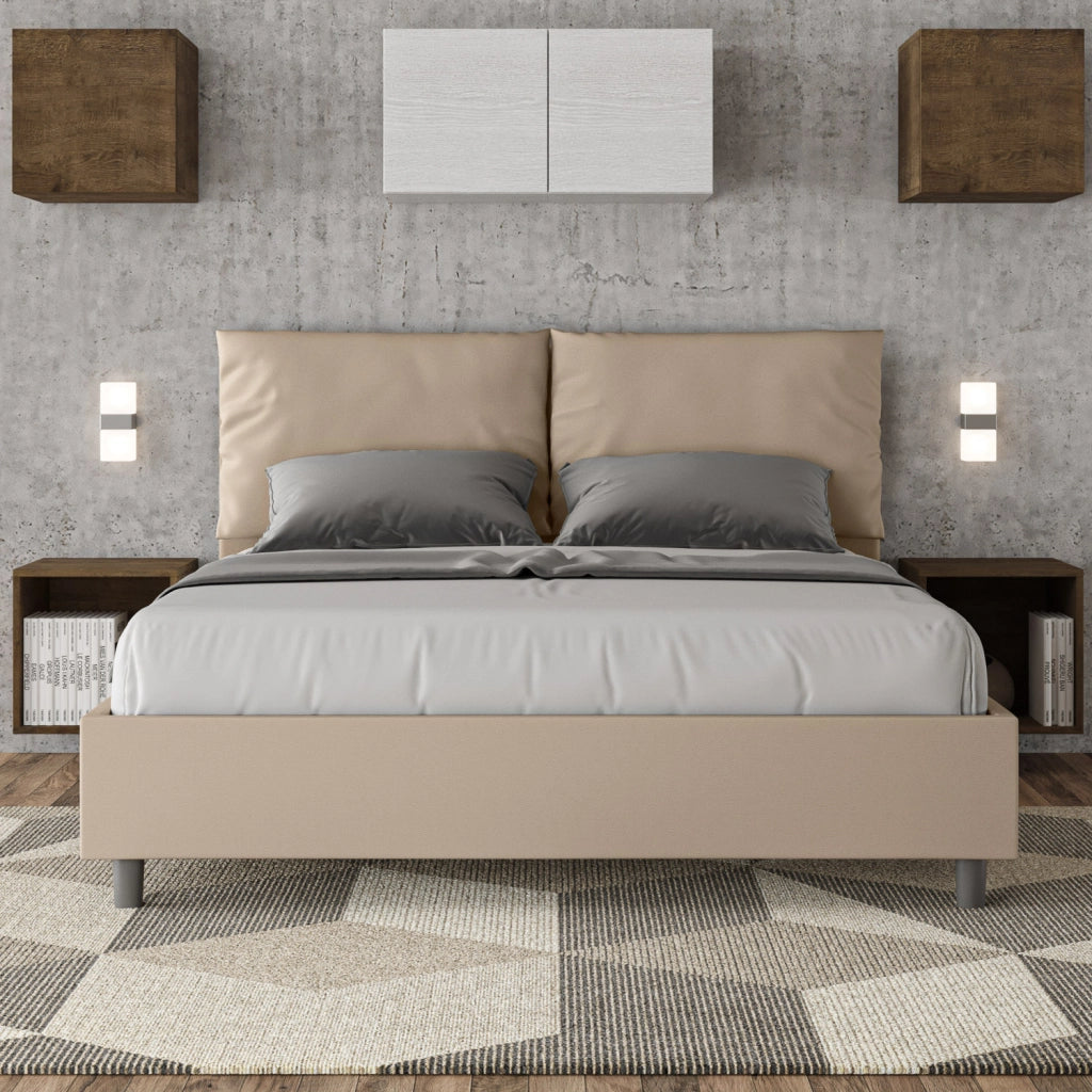 BS COM Letto matrimoniale contenitore doppia alzata imbottito 160x200 similpelle tortora