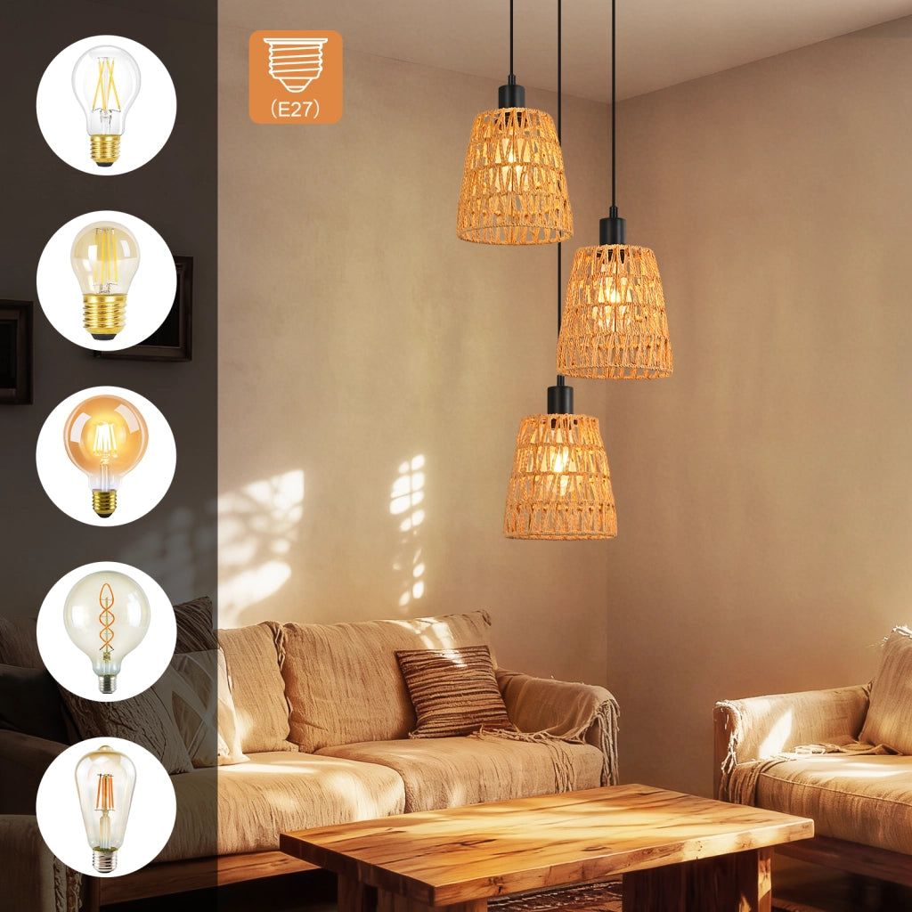 Lampada a sospensione ZMH vintage nera E27 a 3 luci per cucina (lampadina non inclusa)