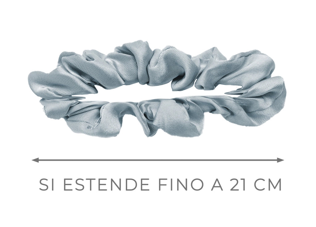 Scrunchies Elastico Per Capelli Crespi 100% Seta In Tinta Unita - Scrunchies - Azzurro