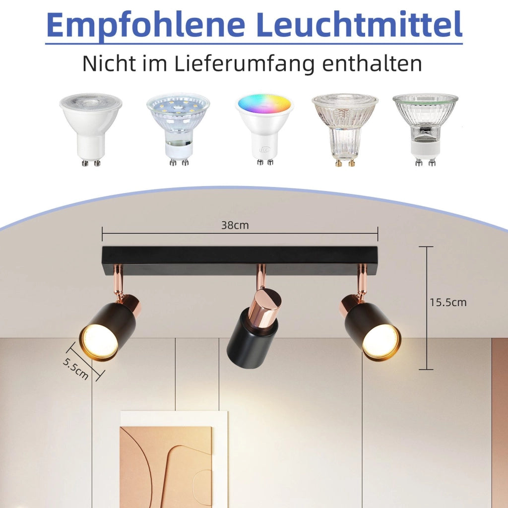 ZMH Faretto da soffitto 3 fiamme GU10 orientabile 355° nero Moderno