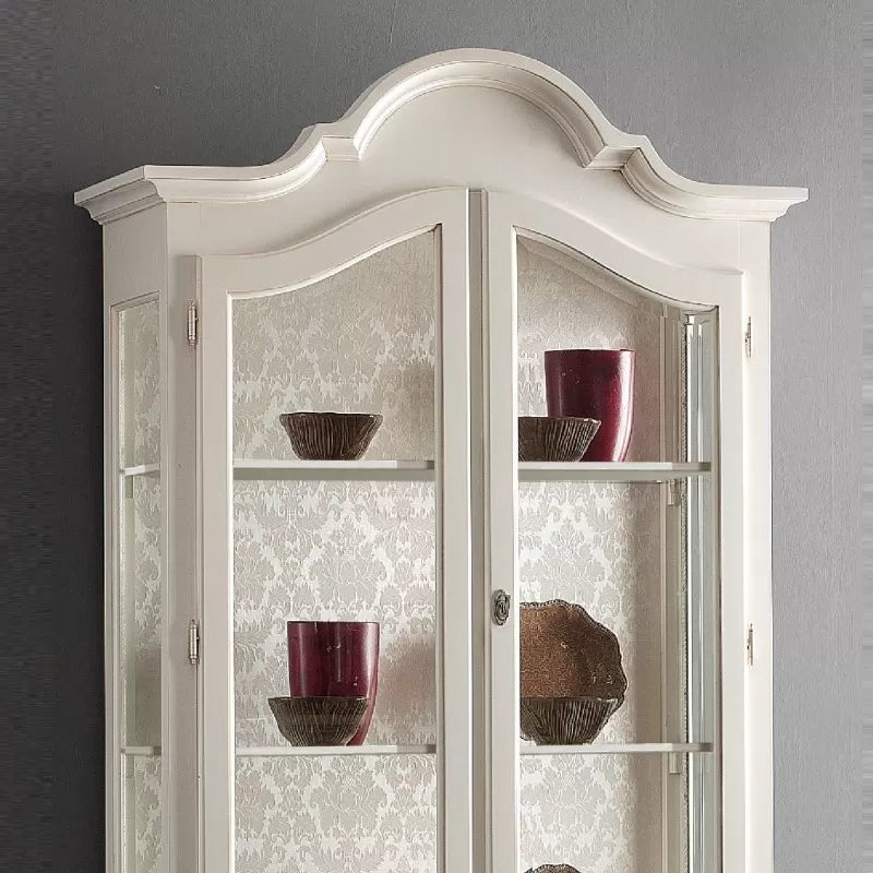 Vetrina cappello gendarme legno 2 porte shabby bianco opaco l.104 p.45 h196 (3065) - Mobili 2G
