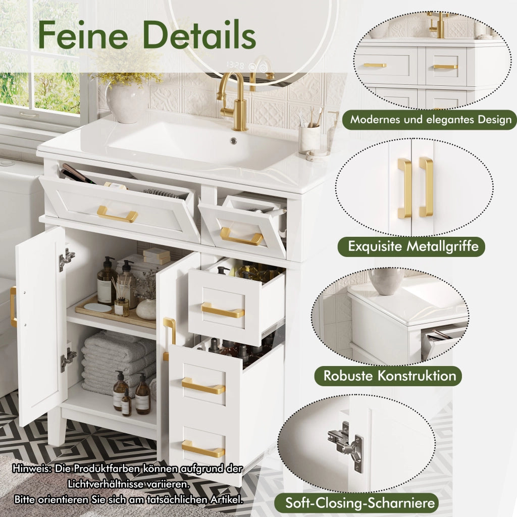 ARMADIO BAGNO con lavabo in ceramica 76x46,5x86 cm Bianco MDF e metallo