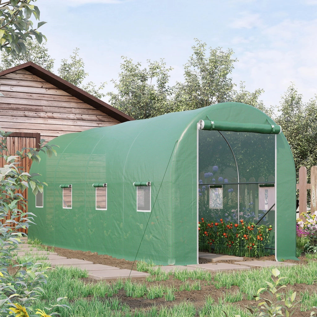 EasyComfort Serra a Tunnel da Giardino 5x2x2 m con 8 Finestre e Porta Avvolgibile, Verde