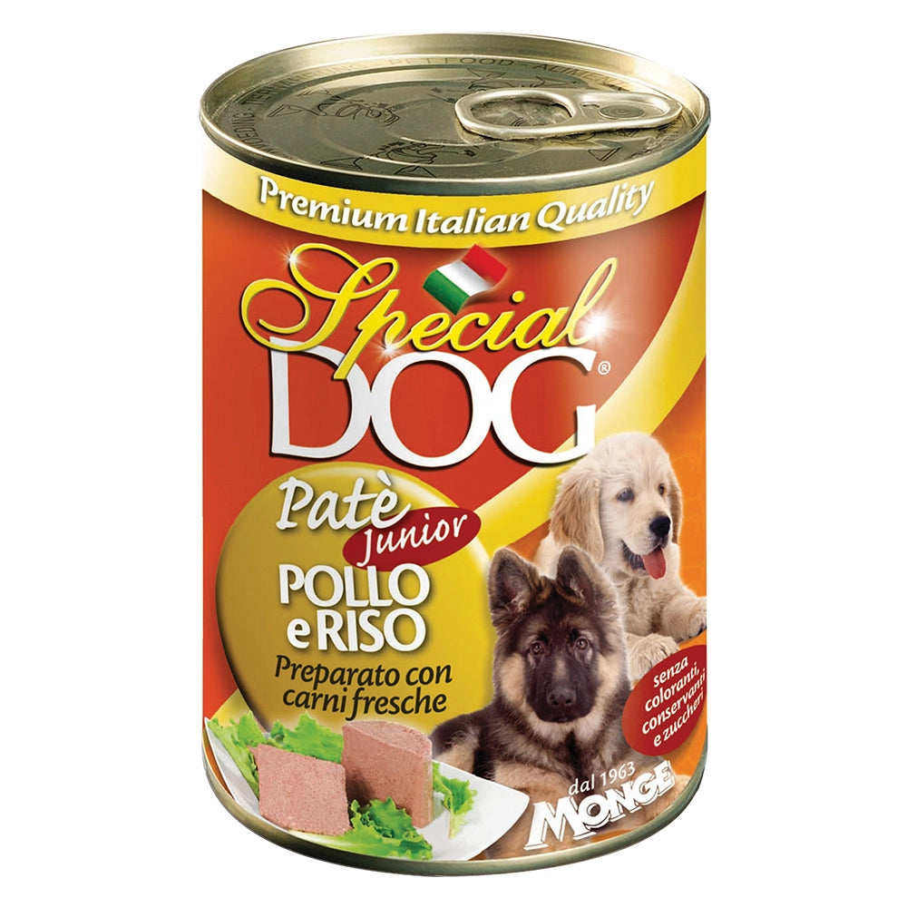 PATE' PER CANI JUNIOR 'SPECIAL DOG' pollo e riso - gr 400- 24 pezzi  - MONGE