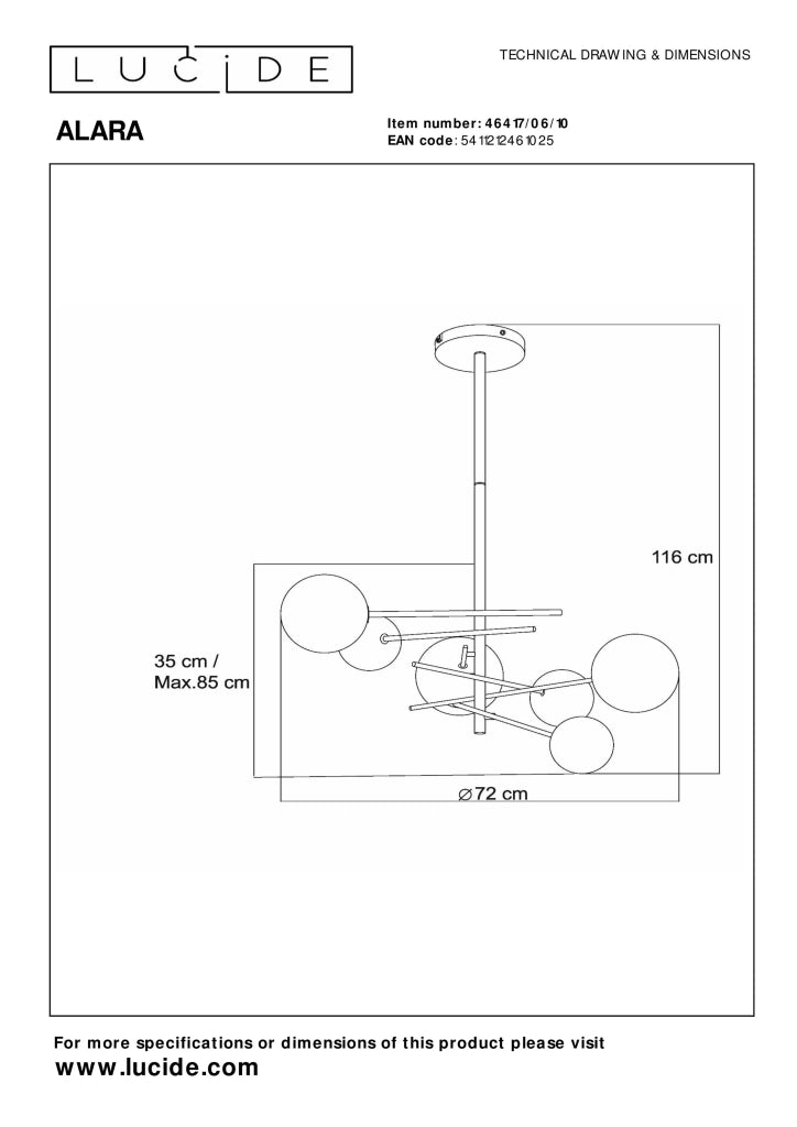 Lampadario Alara Lucide ottone vetro fumé Ø72cm 6xG4