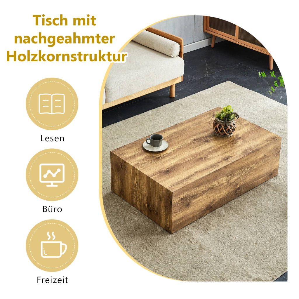 Tavolino da caffè rettangolare in MDF con venatura legno - per soggiorno - 90×50×30 cm - legno