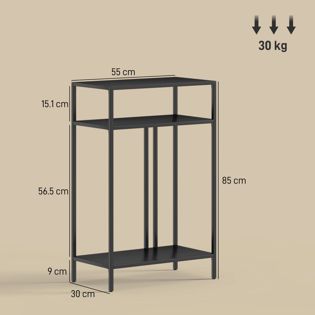Tavolo Consolle 55x30x85 cm con Ripiani Aperti a 3 Livelli in Acciaio Nero