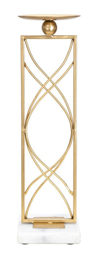 Portacandele Exy 10x10x35 cm in Ferro e Marmo Oro e Bianco
