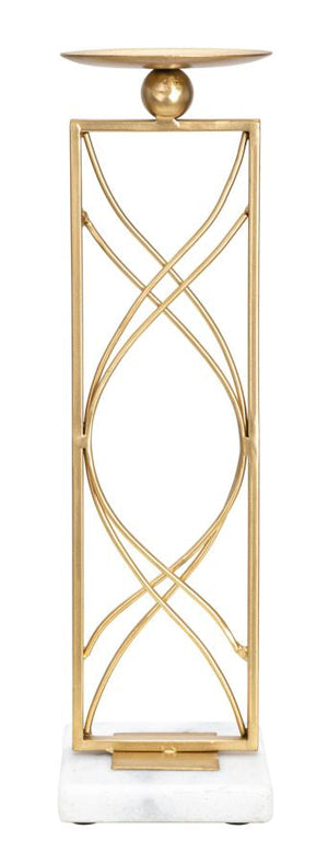 Portacandele Exy 10x10x35 cm in Ferro e Marmo Oro e Bianco