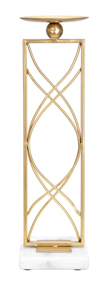 Portacandele Exy 10x10x35 cm in Ferro e Marmo Oro e Bianco