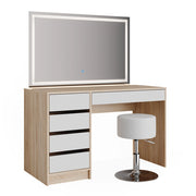 Vicco Tavolo da toeletta Bianco/Sonoma 55 cm con specchio LED e sgabello