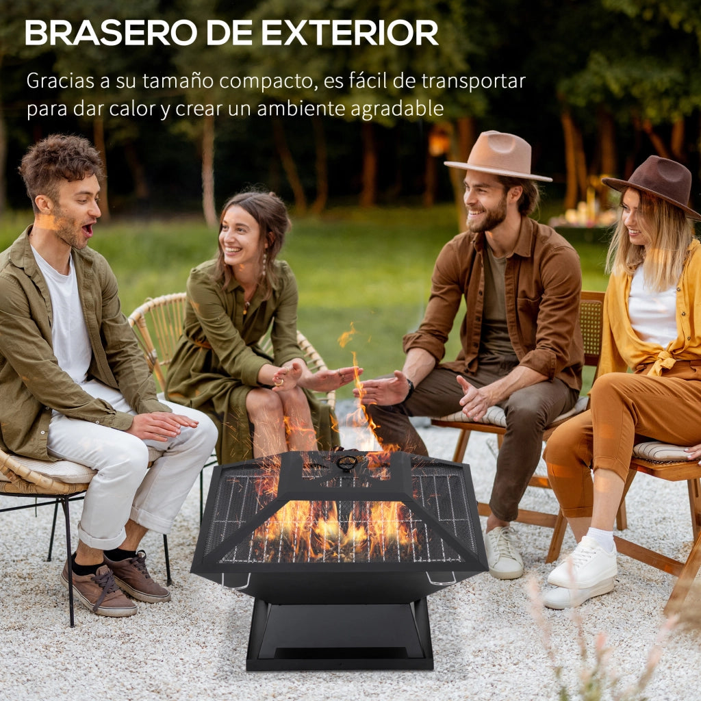 Braciere Fuoco da Giardino Acciaio ¨C Zephmum ¨C 45x45x34cm Nero