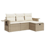 Set Divano da Giardino 4 pz | Set Salotto da Giardino con Cuscini Beige in Polyrattan