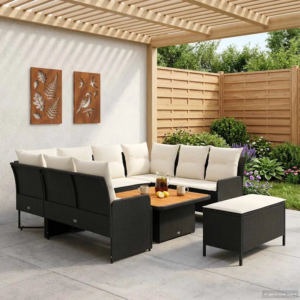 Set di Mobili 7 pz Nero e Crema Rattan in PE 3422189