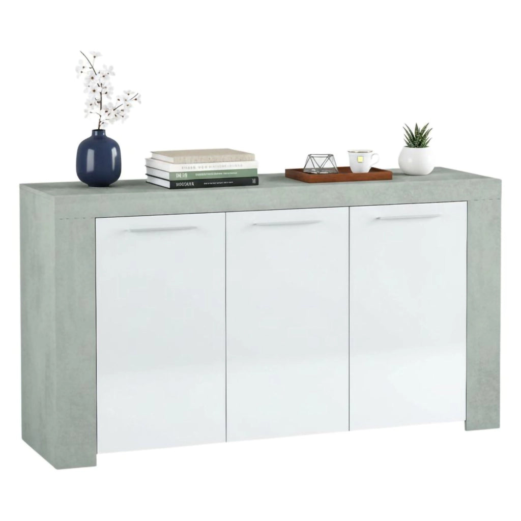 Credenza Amaculi, Madia moderna a 3 ante, Buffet da soggiorno, Mobile porta TV, Madia per salotto, cm 144x42h80, Cemento