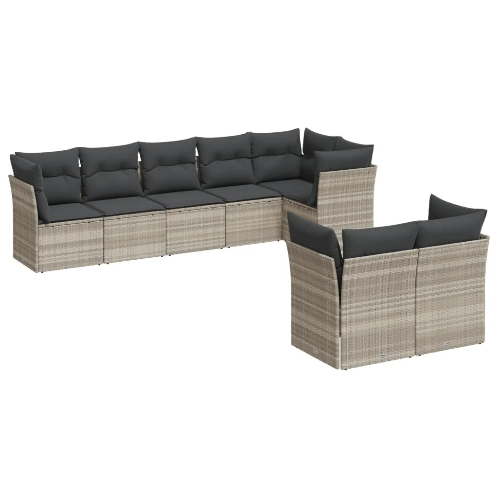 vidaXL Set Divano da Giardino 8pz con Cuscini Grigio Chiaro Polyrattan