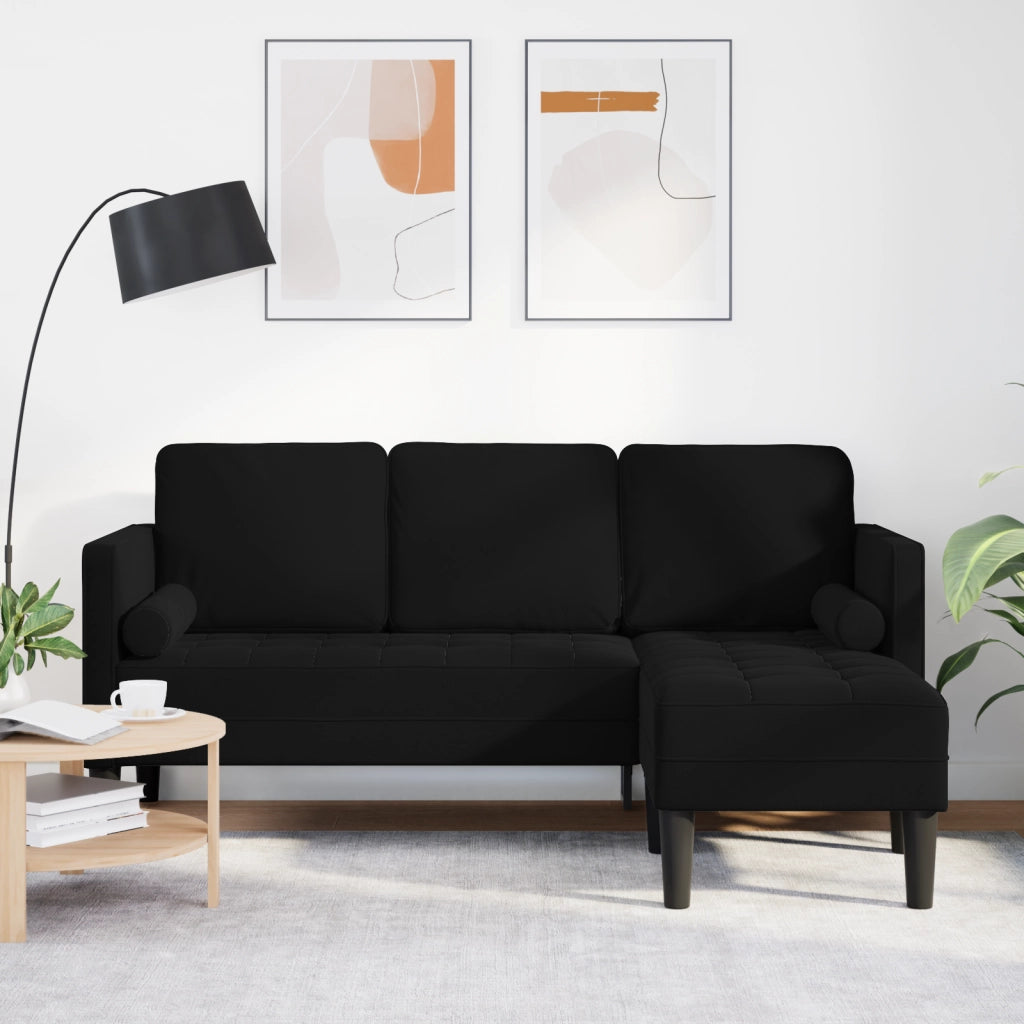 Divano a 3 posti con chaise longue a forma di L nero 160 cm in velluto