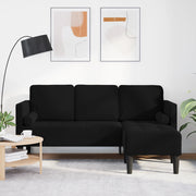 Divano a 3 posti con chaise longue a forma di L nero 160 cm in velluto