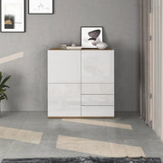 WHOUS Credenza Garda a 3 ante e 3 cassetti bianco lucido e rovere 102x35x110 cm