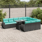 Set Divani da Giardino 11 pz con Cuscini Polyrattan Acacia Nero 3326708