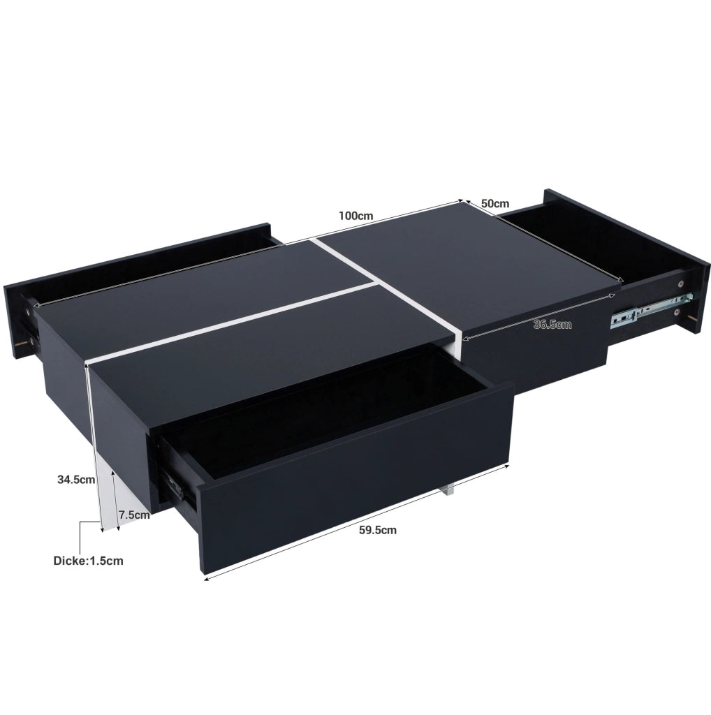 Tavolino da caffè 100x50x34;5 cm; LED controllata da app; truciolato; nero