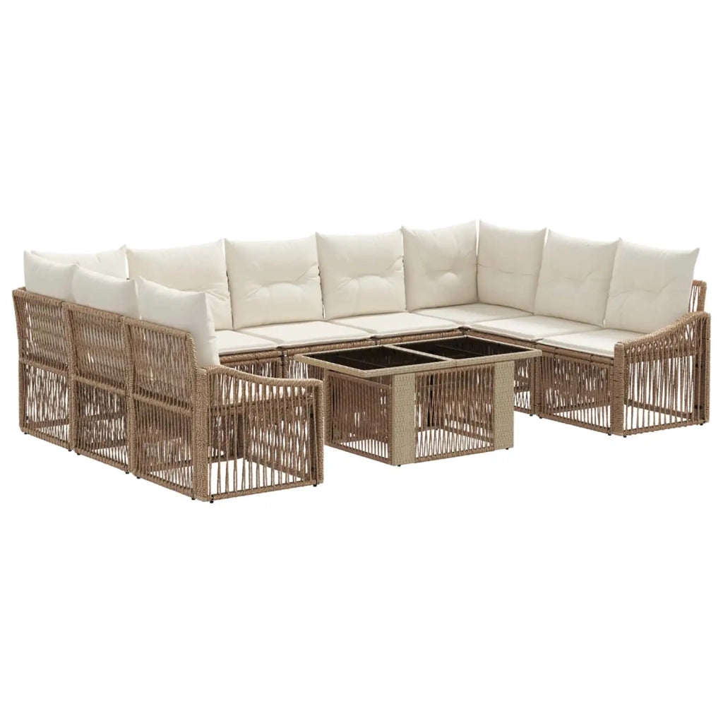 Set Divano da Giardino 10 pz Beige e Bianco Crema polyrattan 3437298