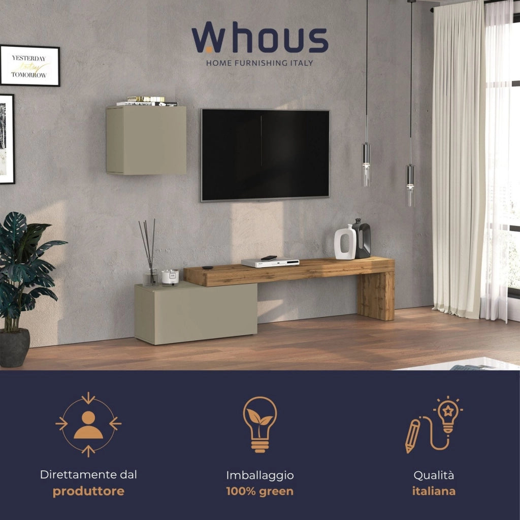 WHOUS Parete attrezzata Chronos set soggiorno tortora opaco e rovere 180/260x40 cm