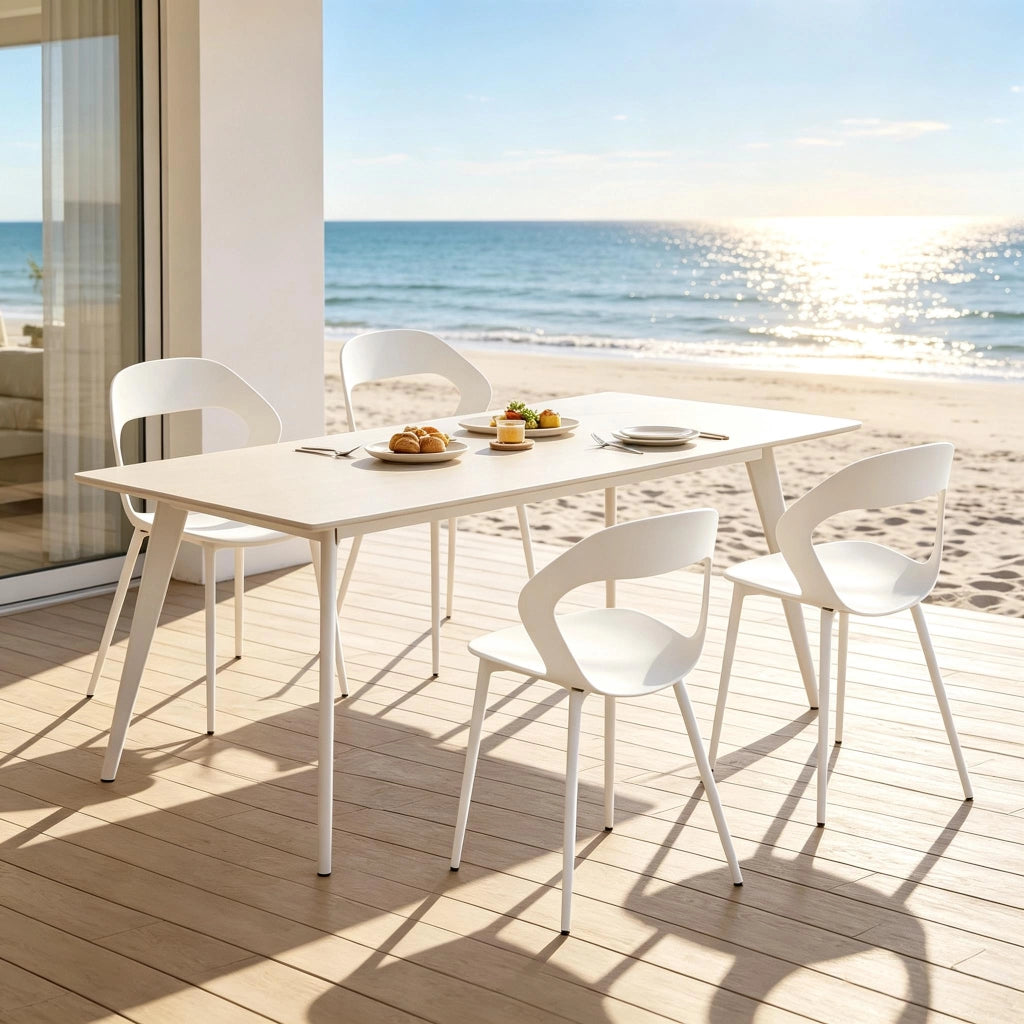 Set di sedie da pranzo a 4 posti in pp e metallo bianco con schienale ergonomico e struttura stabile 51 × 44 × 83 cm
