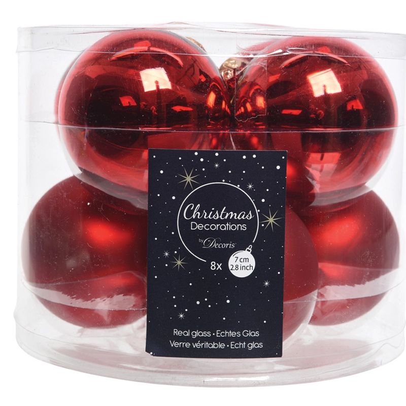 Box 8 palline di Natale rosso Ø7 cm