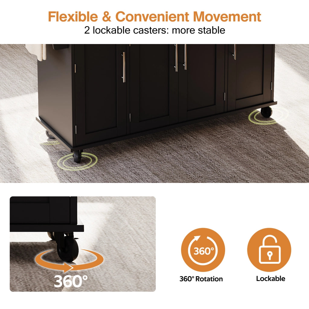 Carrello da Cucina con 4 Ante; 2 Cassetti; Ripiani Regolabili e Portasciugamani; 136 x 70 x 92 cm