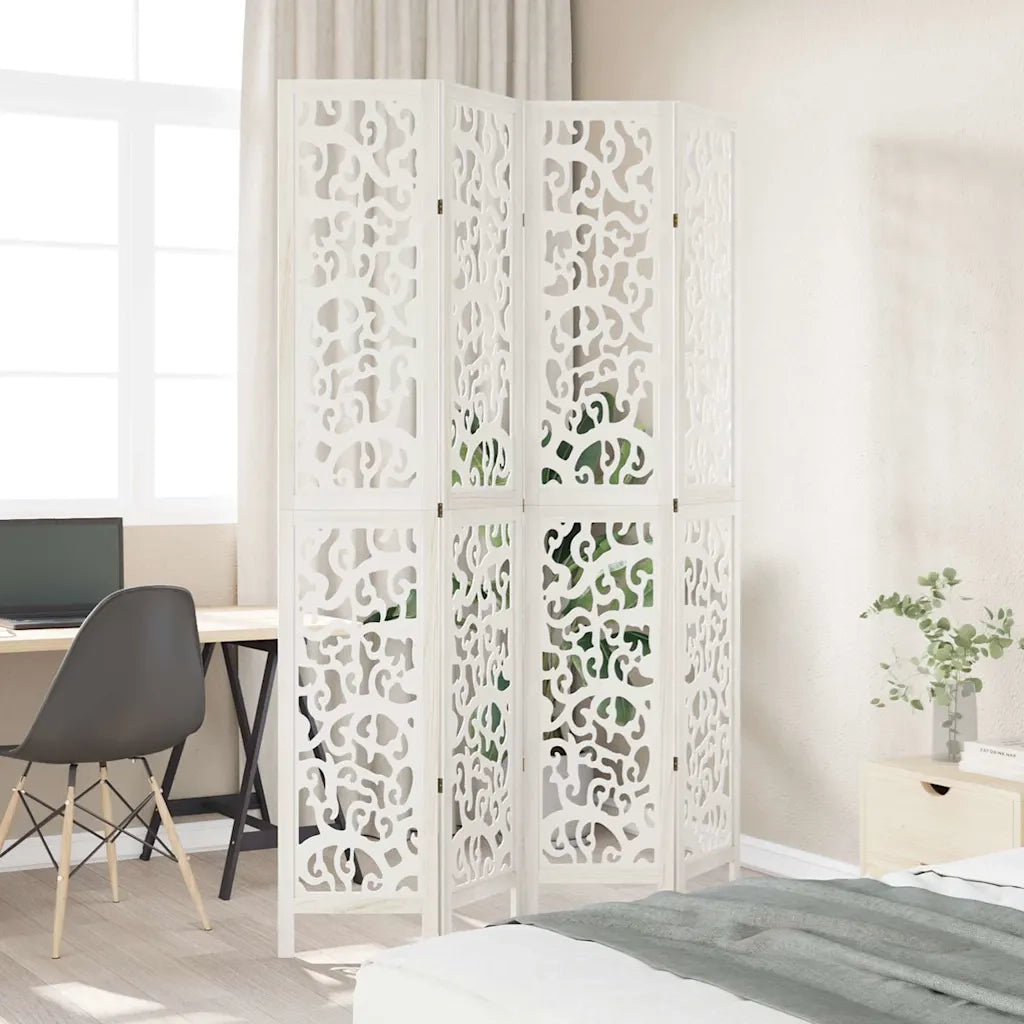Divisorio Ambienti | Divider per stanze | Paravento 4Pannelli Bianco Legno Massello di Paulownia