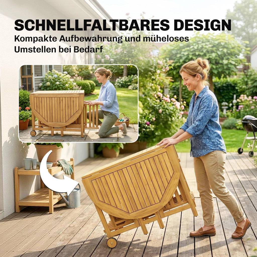 Set di mobili da giardino FSC Set da seda in legno Tavolo pieghevole in 7 pezzi con 6 sedie pieghevoli Design a stecche con foro per ombrello