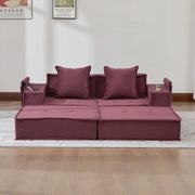 Pouf divano modulare in velluto a coste; 162x78x66 cm; rosso vino