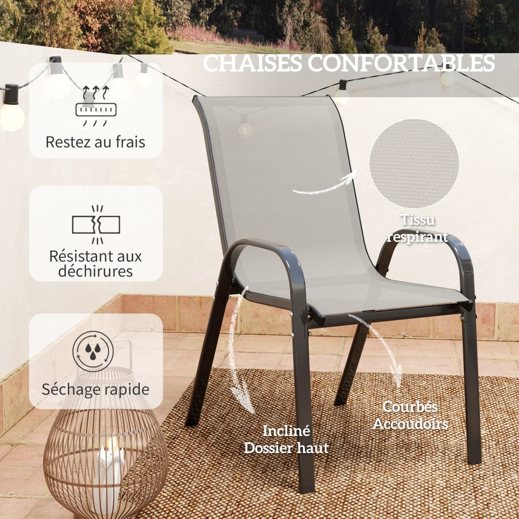 Set 3 Pezzi Salotto Giardino ¨C Zephmum ¨C 2 Poltrone Pieghevoli Tavolino Vetro Grigio Chiaro